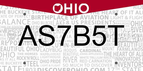 AS7B5T Ohio License Plate