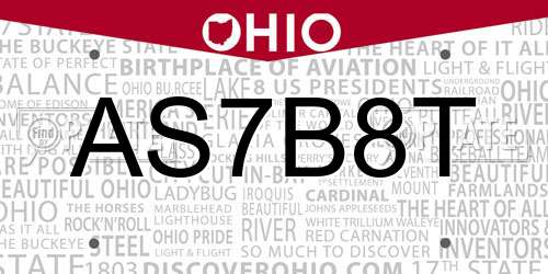 AS7B8T Ohio License Plate