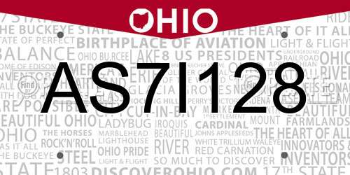 AS7I128 Ohio License Plate