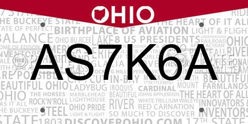 AS7K6A Ohio License Plate