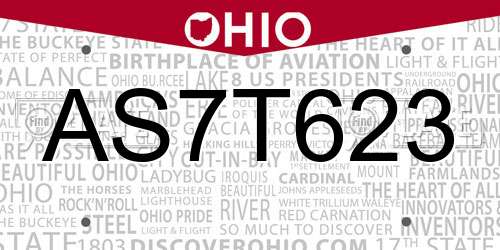 AS7T623 Ohio License Plate