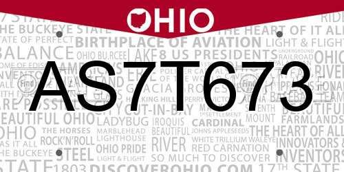 AS7T673 Ohio License Plate