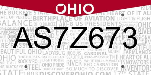 AS7Z673 Ohio License Plate