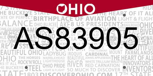 AS83905 Ohio License Plate