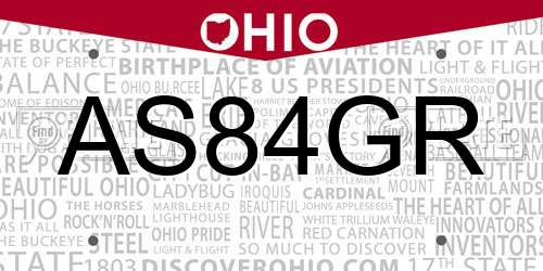 AS84GR Ohio License Plate