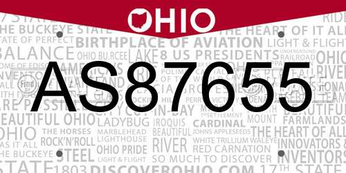 AS87655 Ohio License Plate