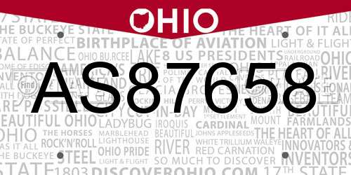 AS87658 Ohio License Plate