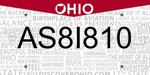 AS8I810 Ohio License Plate