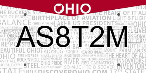 AS8T2M Ohio License Plate