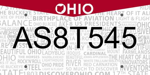 AS8T545 Ohio License Plate