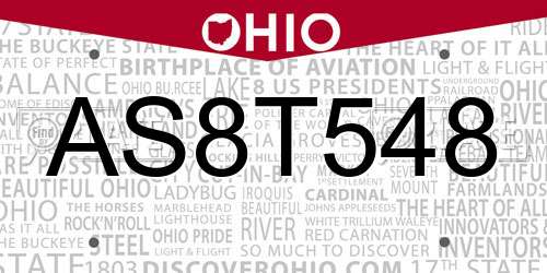 AS8T548 Ohio License Plate