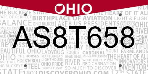 AS8T658 Ohio License Plate