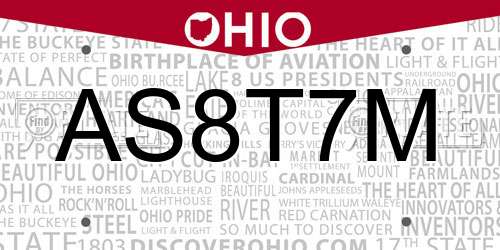 AS8T7M Ohio License Plate