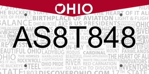 AS8T848 Ohio License Plate