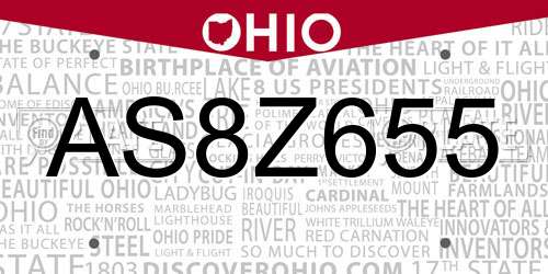 AS8Z655 Ohio License Plate