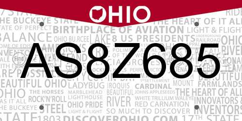 AS8Z685 Ohio License Plate