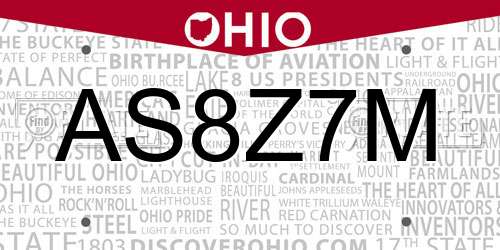 AS8Z7M Ohio License Plate