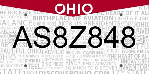AS8Z848 Ohio License Plate