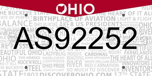 AS92252 Ohio License Plate