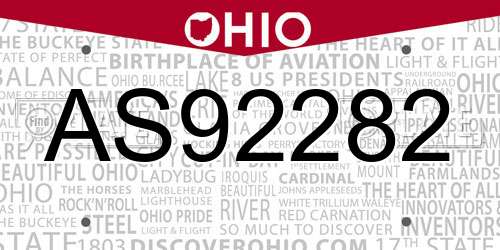 AS92282 Ohio License Plate