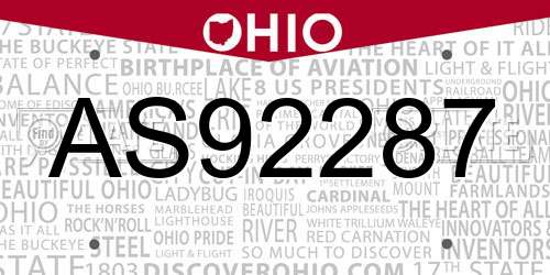 AS92287 Ohio License Plate