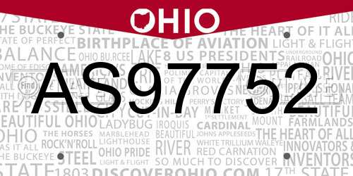 AS97752 Ohio License Plate