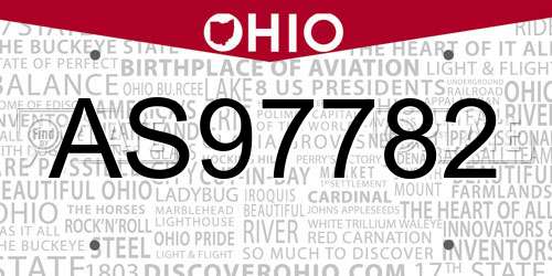 AS97782 Ohio License Plate