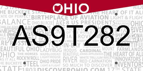 AS9T282 Ohio License Plate