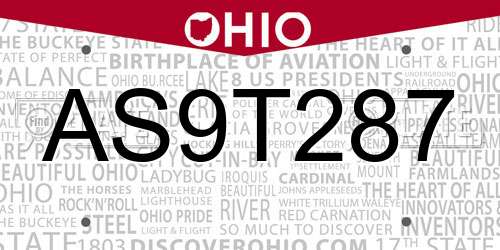 AS9T287 Ohio License Plate