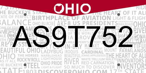 AS9T752 Ohio License Plate