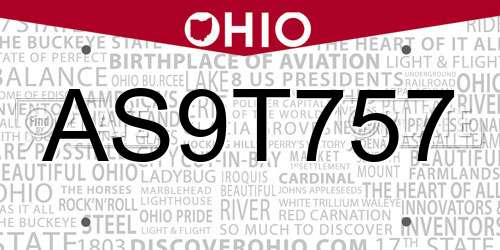 AS9T757 Ohio License Plate
