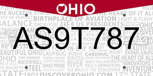 AS9T787 Ohio License Plate