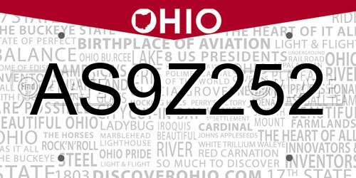 AS9Z252 Ohio License Plate