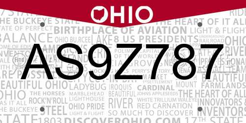 AS9Z787 Ohio License Plate