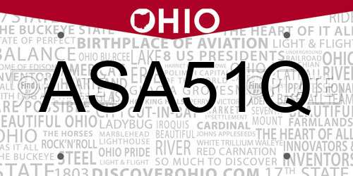 ASA51Q Ohio License Plate