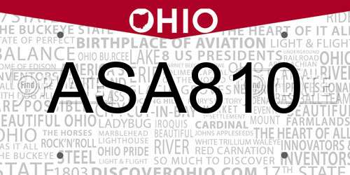 ASA810 Ohio License Plate