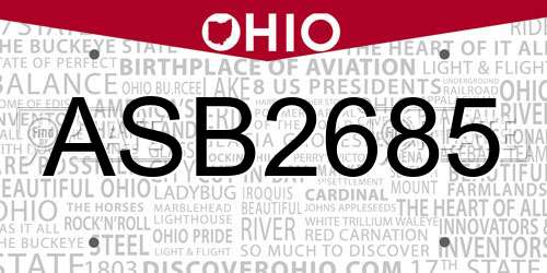 ASB2685 Ohio License Plate