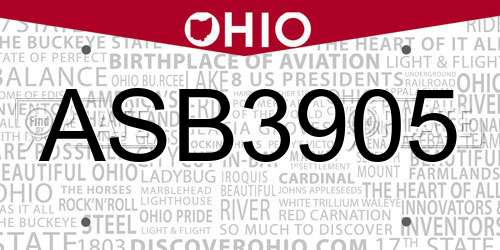ASB3905 Ohio License Plate