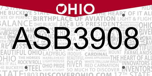 ASB3908 Ohio License Plate
