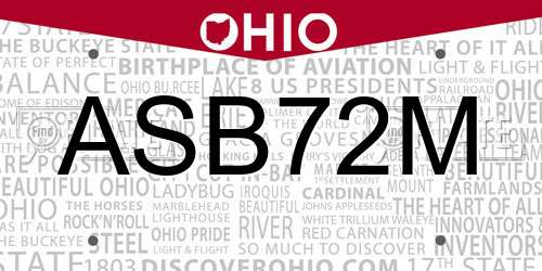 ASB72M Ohio License Plate