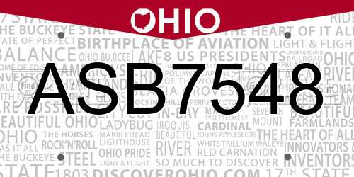 ASB7548 Ohio License Plate