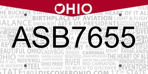 ASB7655 Ohio License Plate