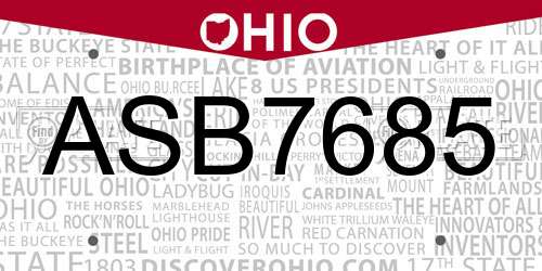ASB7685 Ohio License Plate