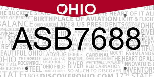 ASB7688 Ohio License Plate