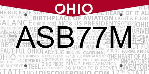 ASB77M Ohio License Plate