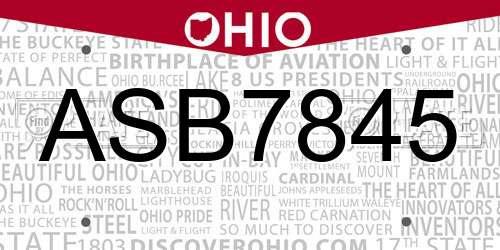ASB7845 Ohio License Plate