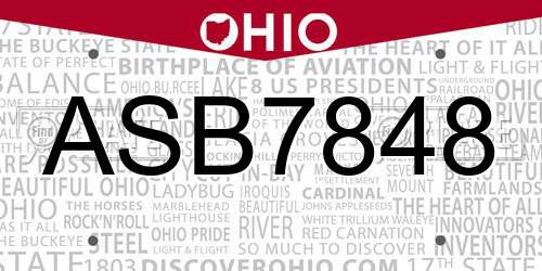 ASB7848 Ohio License Plate