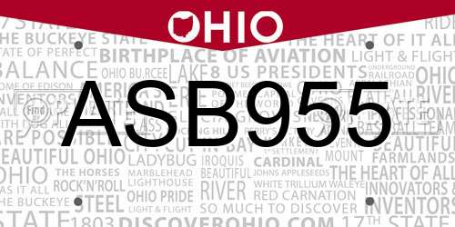 ASB955 Ohio License Plate