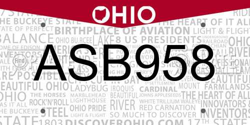 ASB958 Ohio License Plate