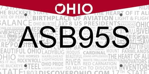 ASB95S Ohio License Plate